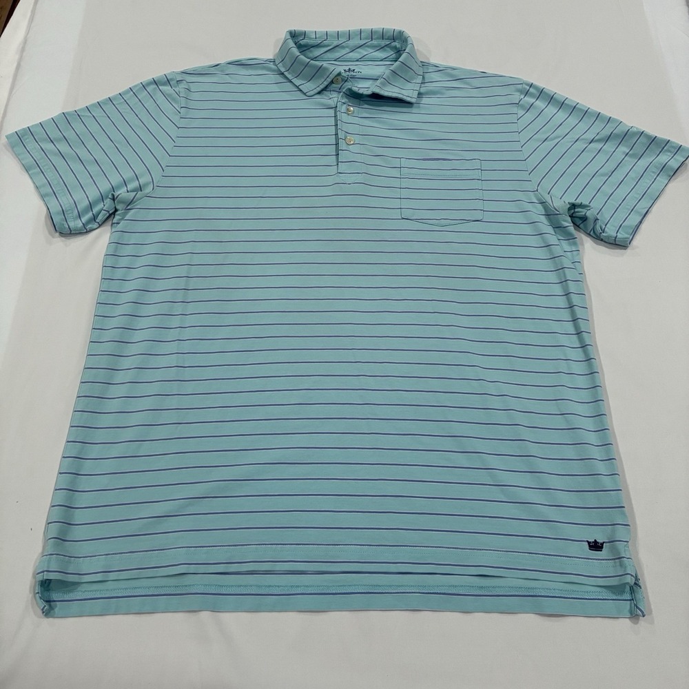 Peter Millar Mens Seaside Wash Polo Golf Shirt Mens Medium Blue Striped‎ Logo